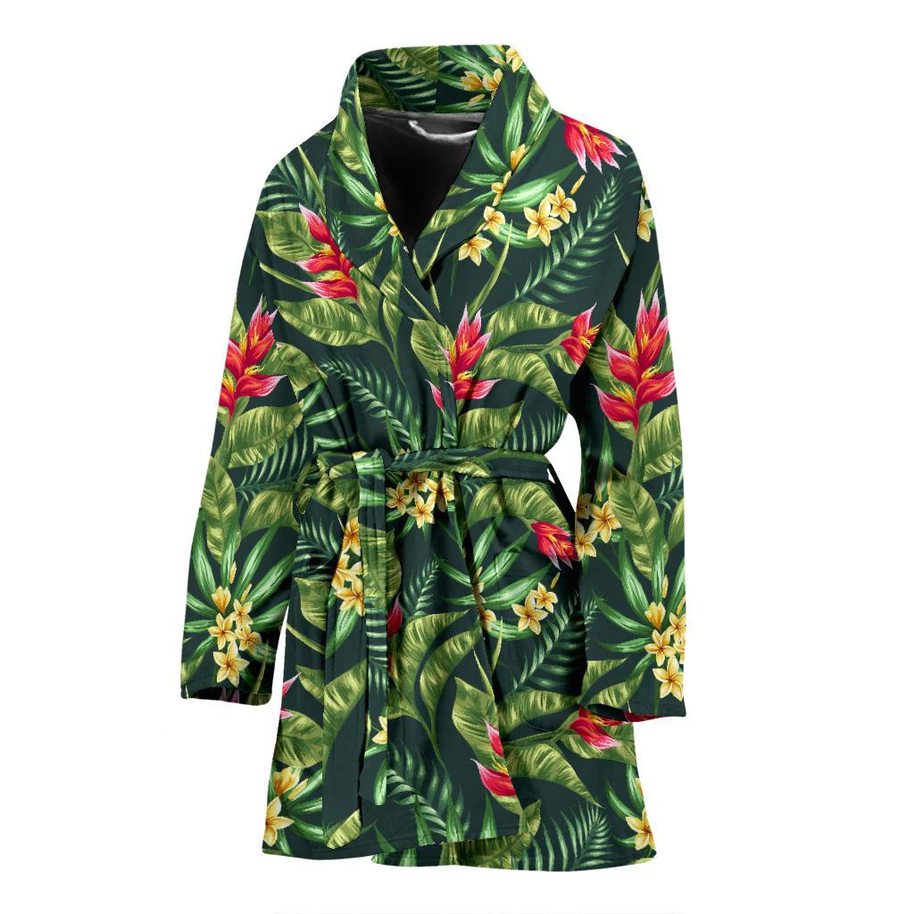 Tropical Folower Red Heliconia Print Women Bath Robe-JTAMIGO.COM