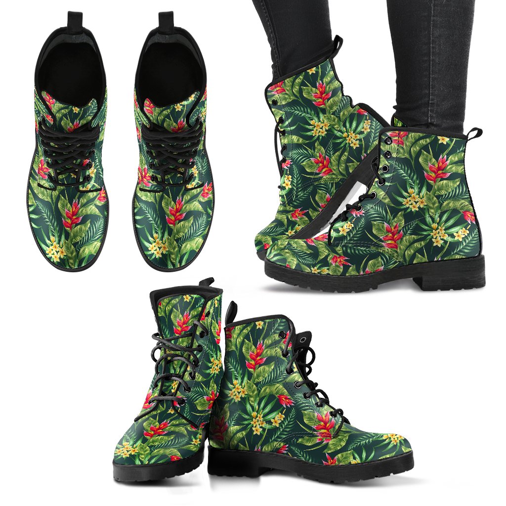 Tropical Folower Red Heliconia Print Women Leather Boots-JTAMIGO.COM
