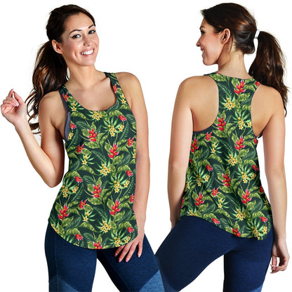Tropical Folower Red Heliconia Print Women Racerback Tank Top