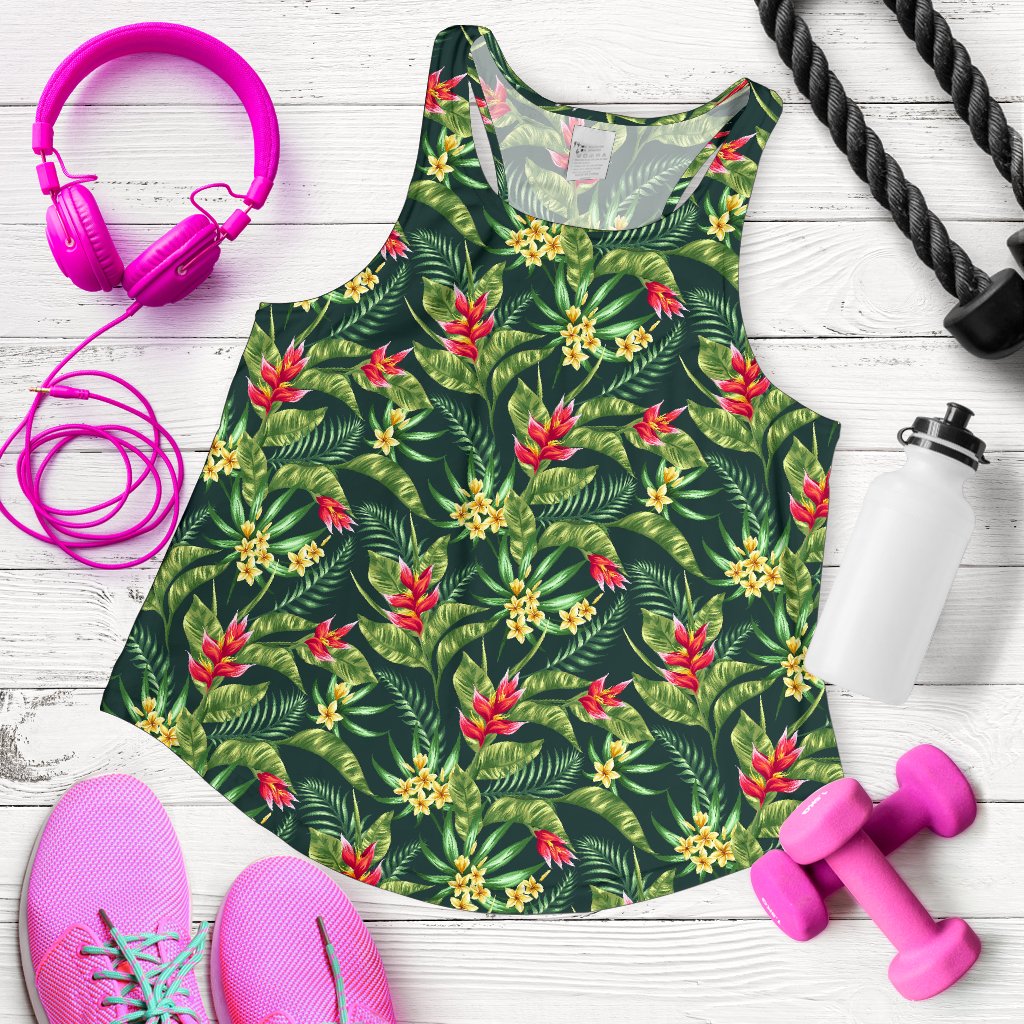 Tropical Folower Red Heliconia Print Women Racerback Tank Top