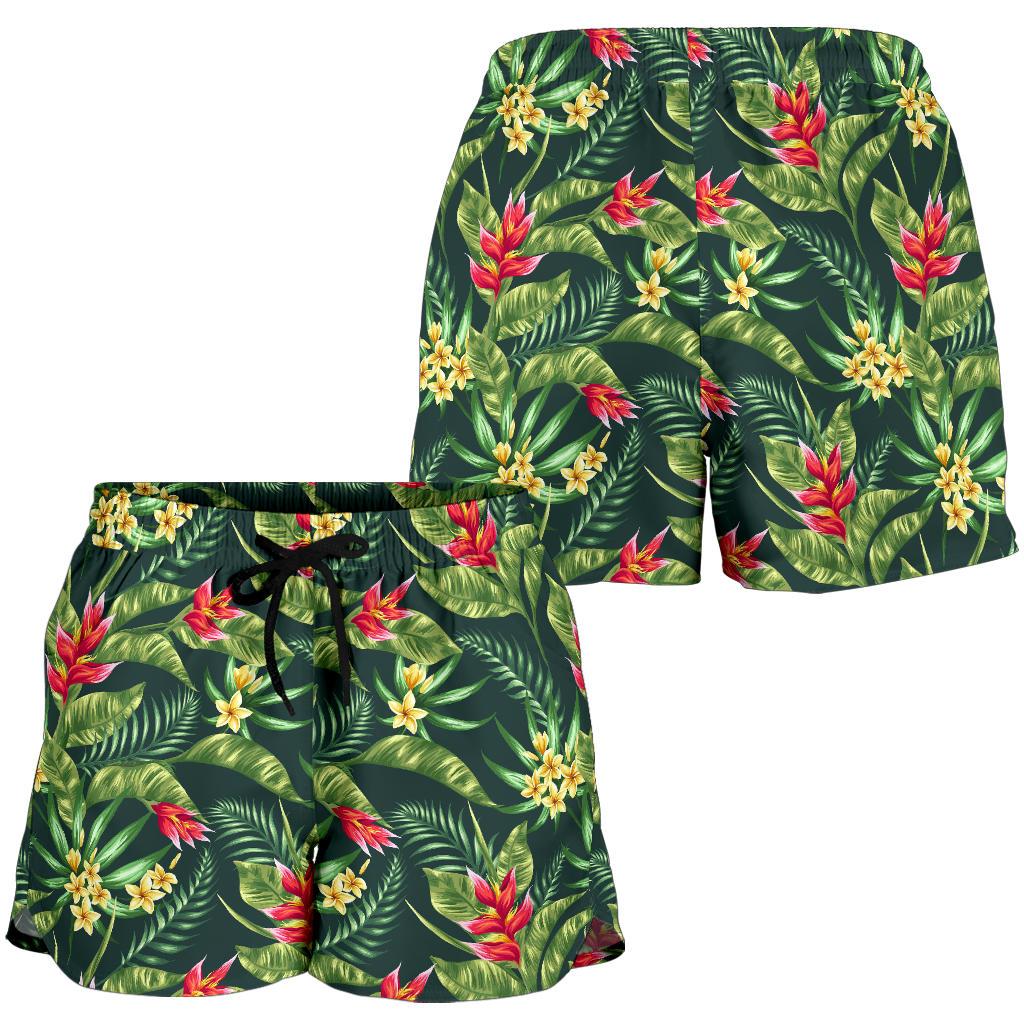 Tropical Folower Red Heliconia Print Women Shorts-JTAMIGO.COM