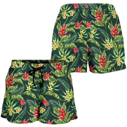 Tropical Folower Red Heliconia Print Women Shorts-JTAMIGO.COM