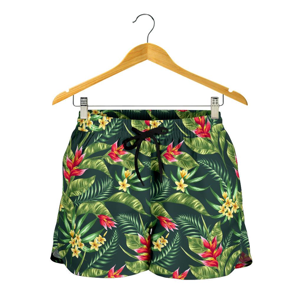 Tropical Folower Red Heliconia Print Women Shorts-JTAMIGO.COM