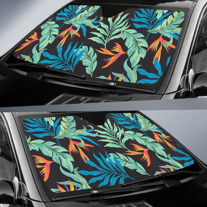 Tropical Palm Leaves Hawaiian Flower Car Sun Shade For Windshield