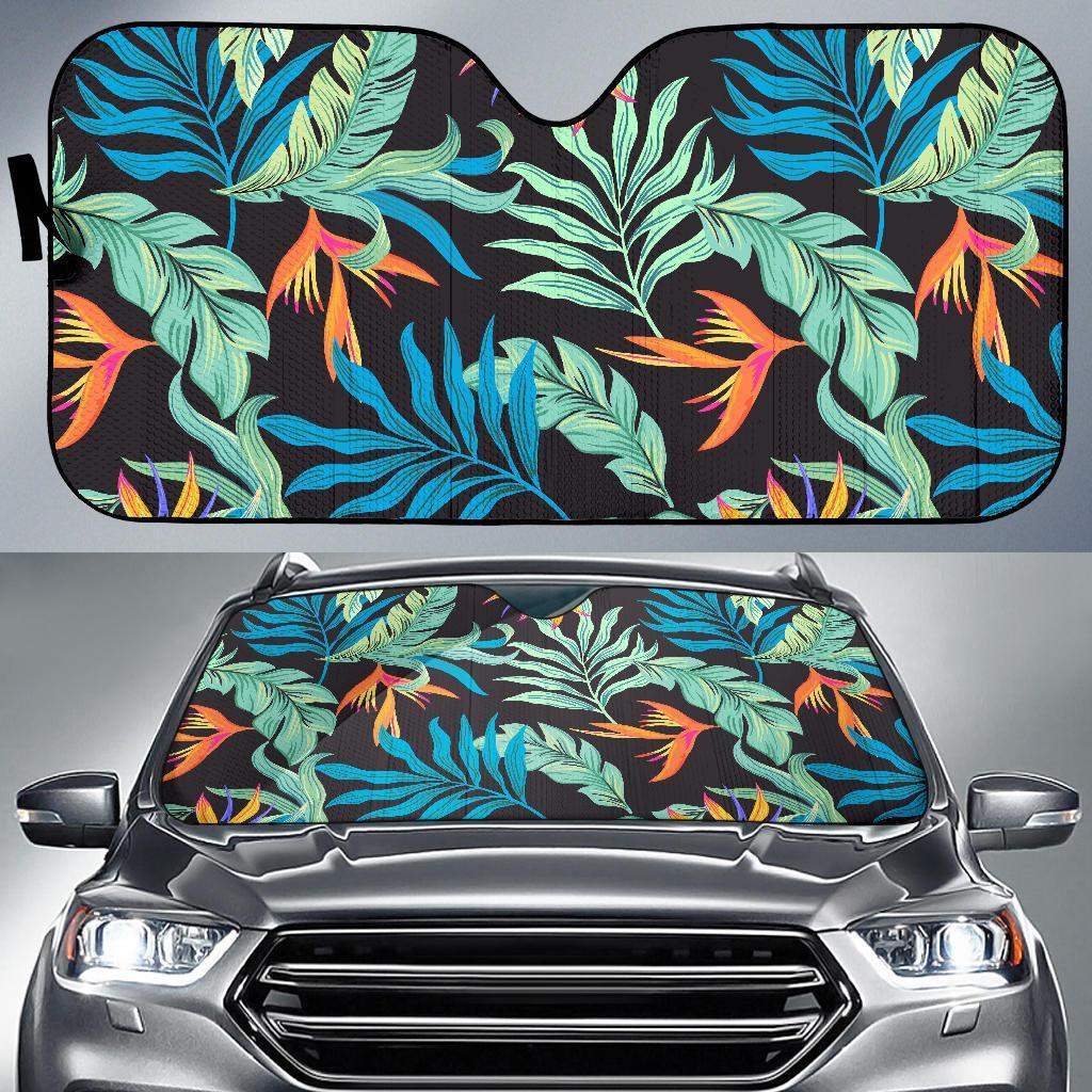 Tropical Palm Leaves Hawaiian Flower Car Sun Shade For Windshield
