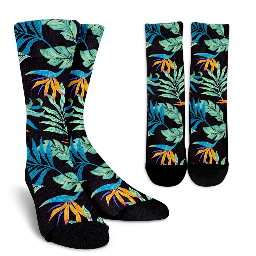 Tropical Palm Leaves Hawaiian Flower Crew Socks