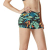 Tropical Palm Leaves Hawaiian Flower High Waisted Spandex Shorts-JTAMIGO.COM