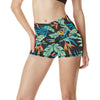 Tropical Palm Leaves Hawaiian Flower High Waisted Spandex Shorts-JTAMIGO.COM