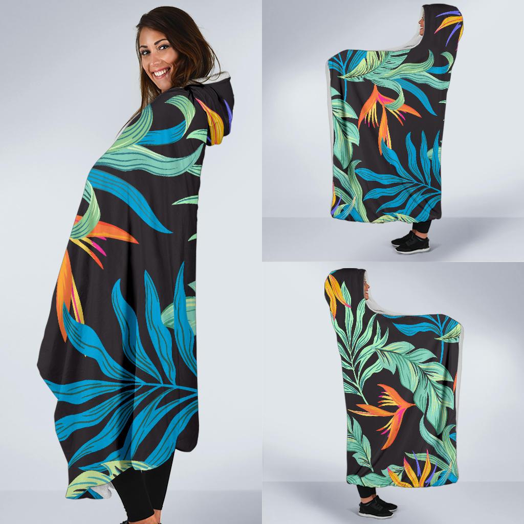 Tropical Palm Leaves Hawaiian Flower Hooded Blanket-JTAMIGO.COM