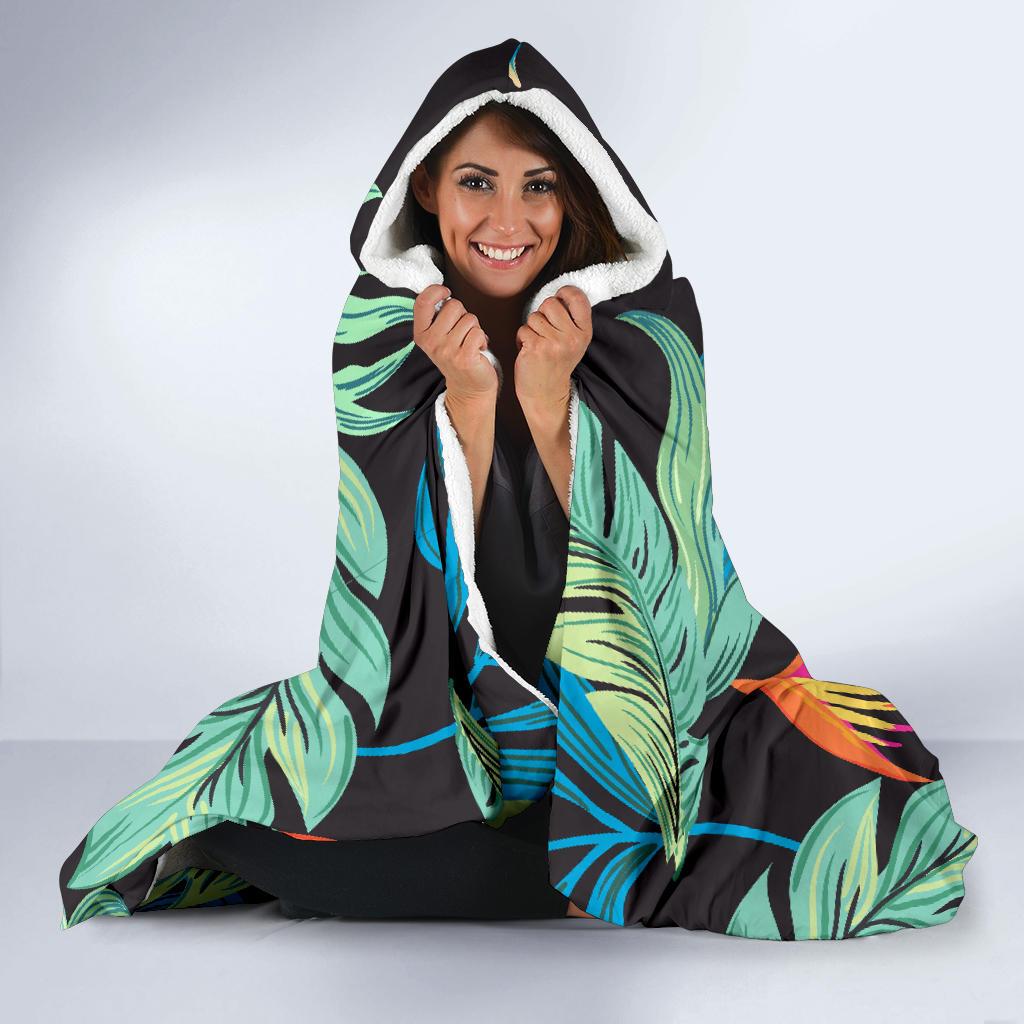 Tropical Palm Leaves Hawaiian Flower Hooded Blanket-JTAMIGO.COM