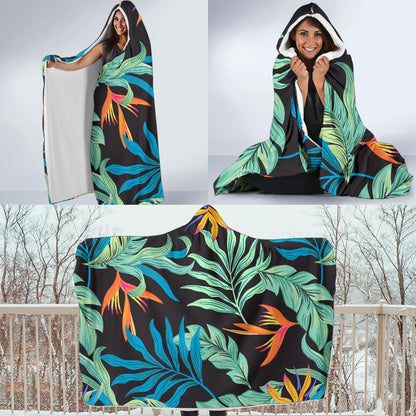 Tropical Palm Leaves Hawaiian Flower Hooded Blanket-JTAMIGO.COM