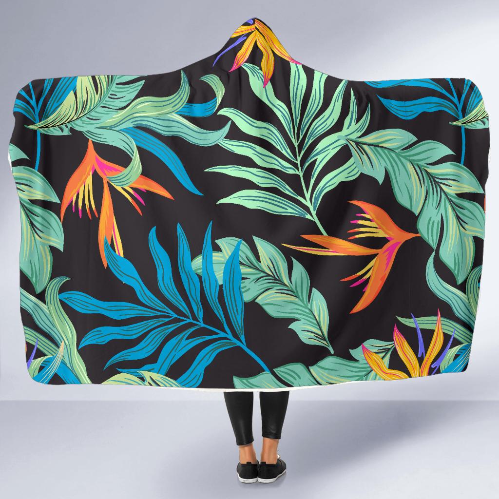 Tropical Palm Leaves Hawaiian Flower Hooded Blanket-JTAMIGO.COM