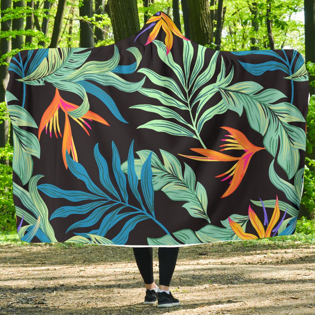 Tropical Palm Leaves Hawaiian Flower Hooded Blanket-JTAMIGO.COM