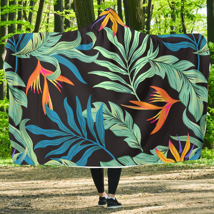 Tropical Palm Leaves Hawaiian Flower Hooded Blanket-JTAMIGO.COM