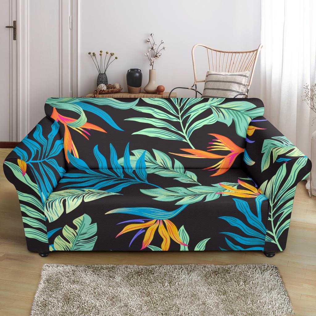 Tropical Palm Leaves Hawaiian Flower Loveseat Slipcover-JTAMIGO.COM