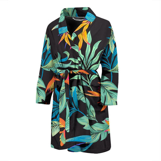 Tropical Palm Leaves Hawaiian Flower Men Bath Robe-JTAMIGO.COM