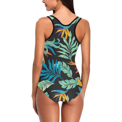 Tropical Palm Leaves Hawaiian Flower One Piece Swimsuit-JTAMIGO.COM