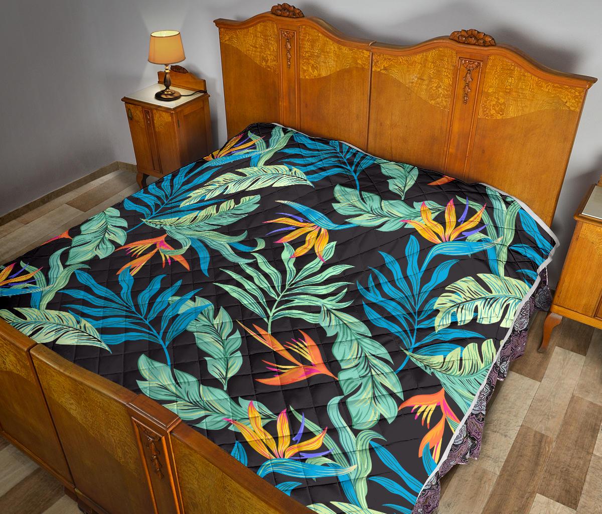 Tropical Palm Leaves Hawaiian Flower Premium Quilt-JTAMIGO.COM