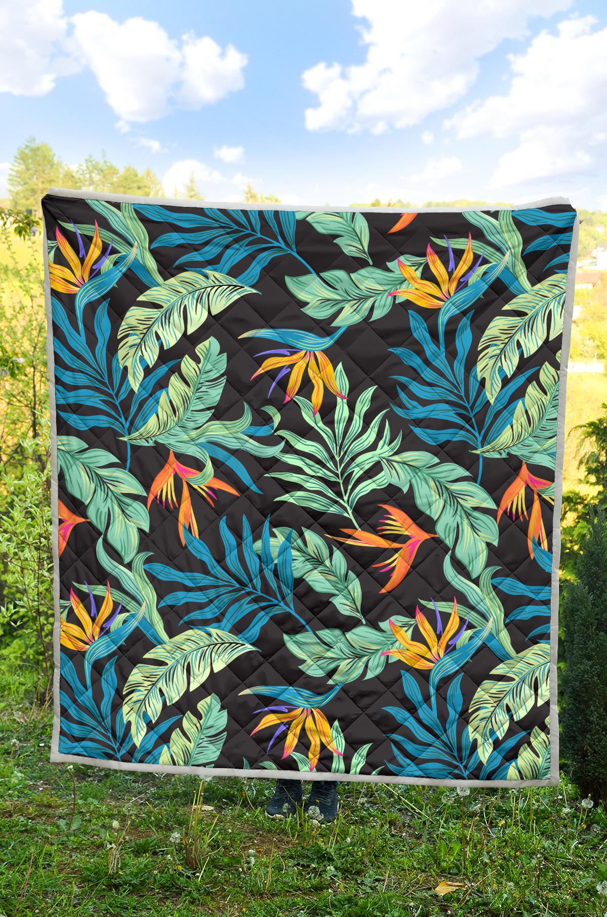 Tropical Palm Leaves Hawaiian Flower Premium Quilt-JTAMIGO.COM