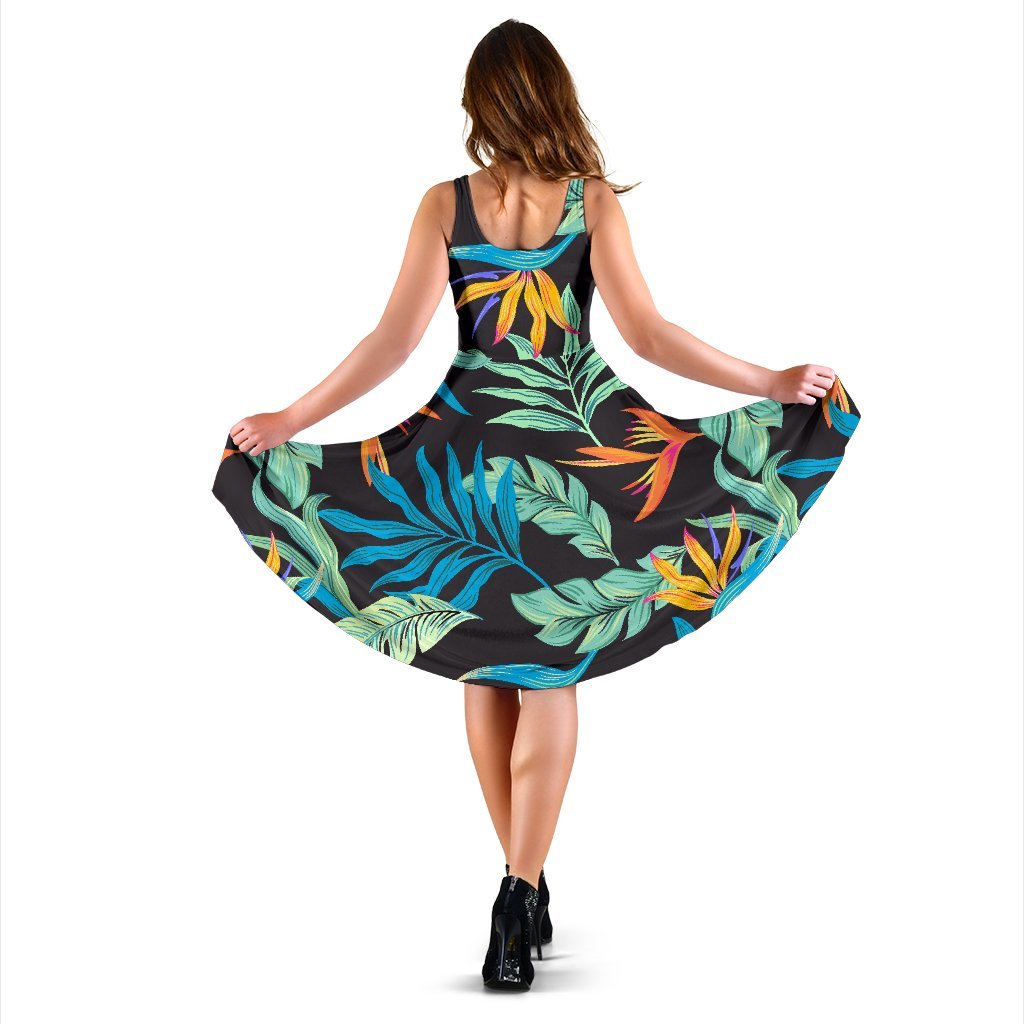 Tropical Palm Leaves Hawaiian Flower Sleeveless Dress