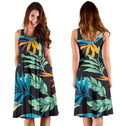 Tropical Palm Leaves Hawaiian Flower Sleeveless Dress