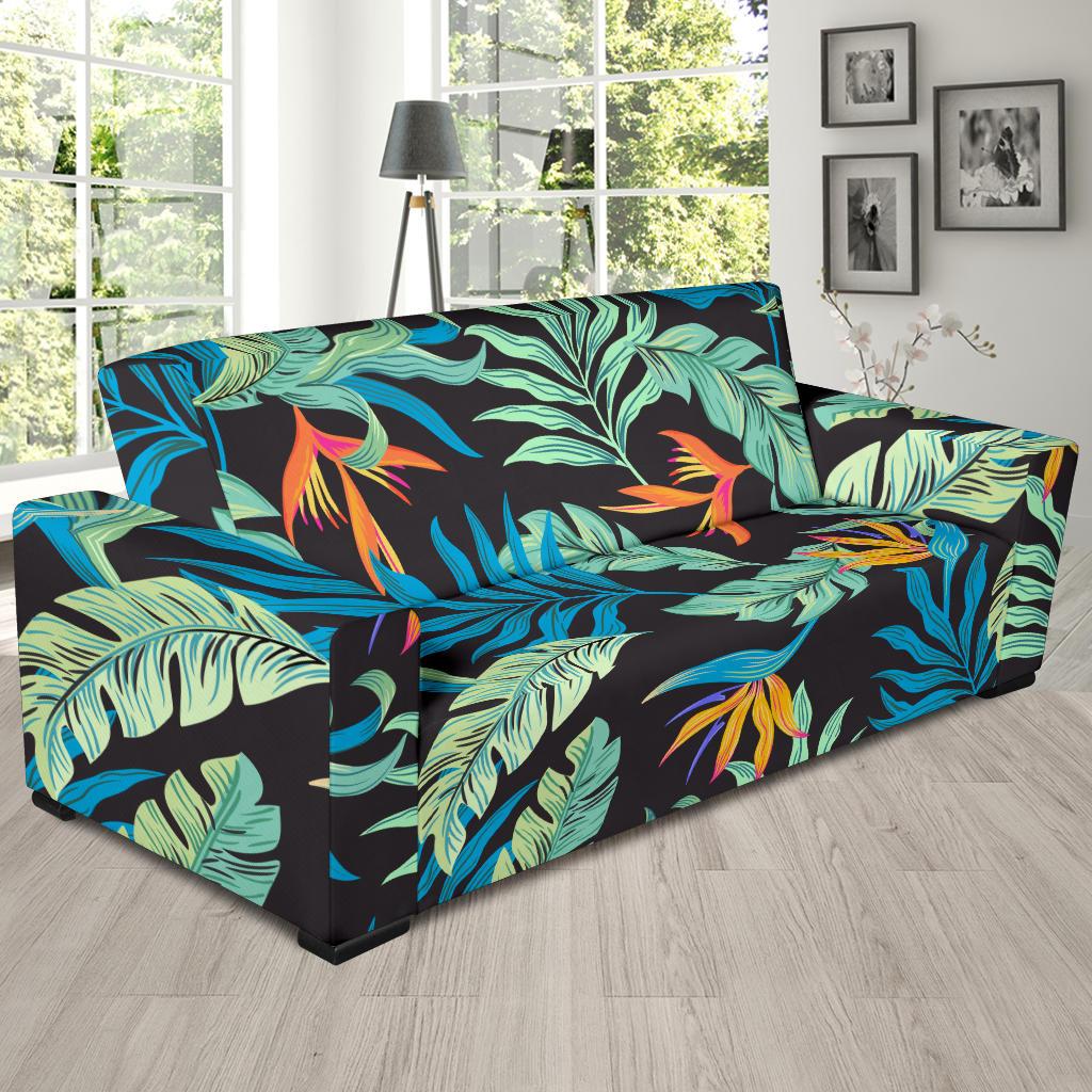 Tropical Palm Leaves Hawaiian Flower Sofa Slipcover-JTAMIGO.COM