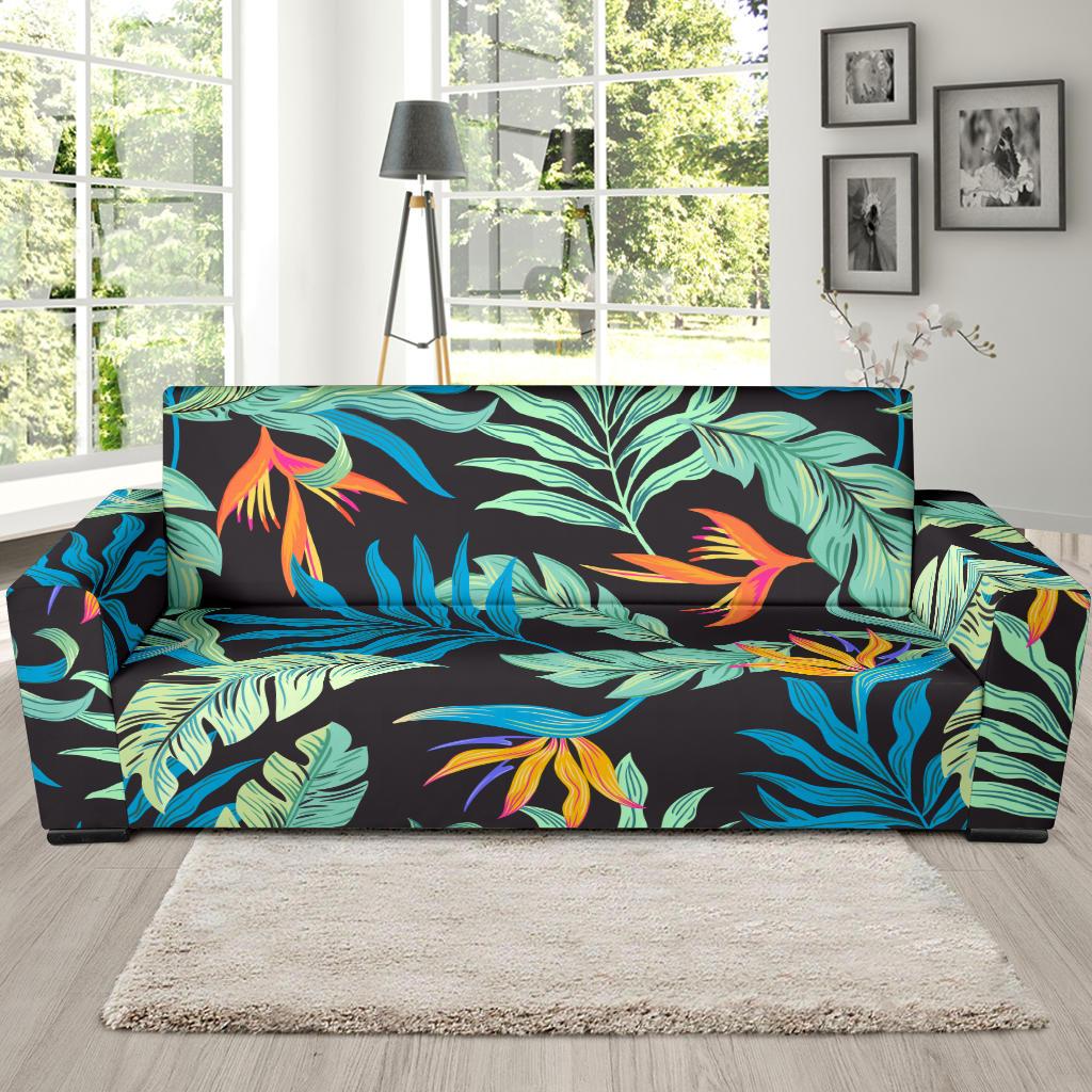 Tropical Palm Leaves Hawaiian Flower Sofa Slipcover-JTAMIGO.COM