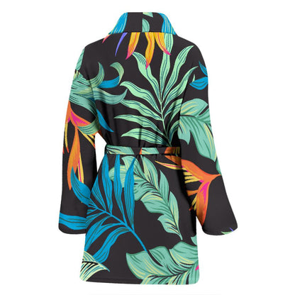 Tropical Palm Leaves Hawaiian Flower Women Bath Robe-JTAMIGO.COM