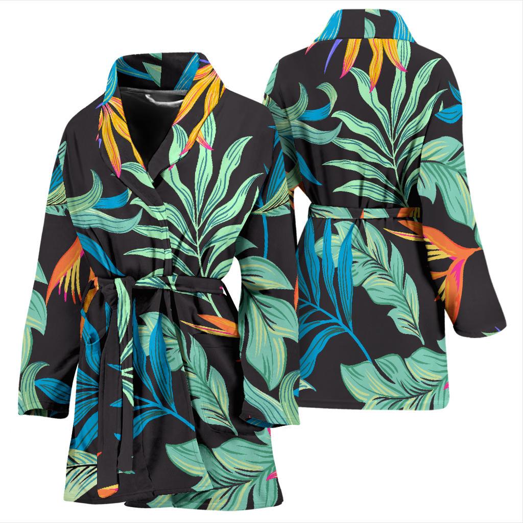 Tropical Palm Leaves Hawaiian Flower Women Bath Robe-JTAMIGO.COM