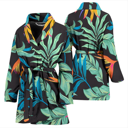 Tropical Palm Leaves Hawaiian Flower Women Bath Robe-JTAMIGO.COM