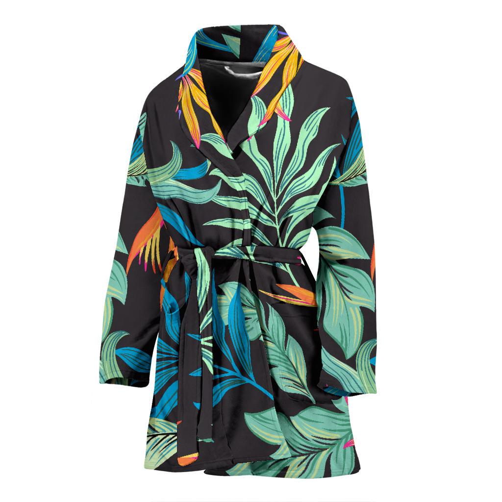 Tropical Palm Leaves Hawaiian Flower Women Bath Robe-JTAMIGO.COM