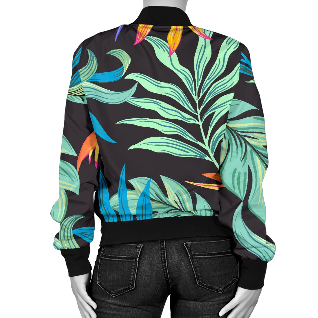 Tropical Palm Leaves Hawaiian Flower Women Casual Bomber Jacket