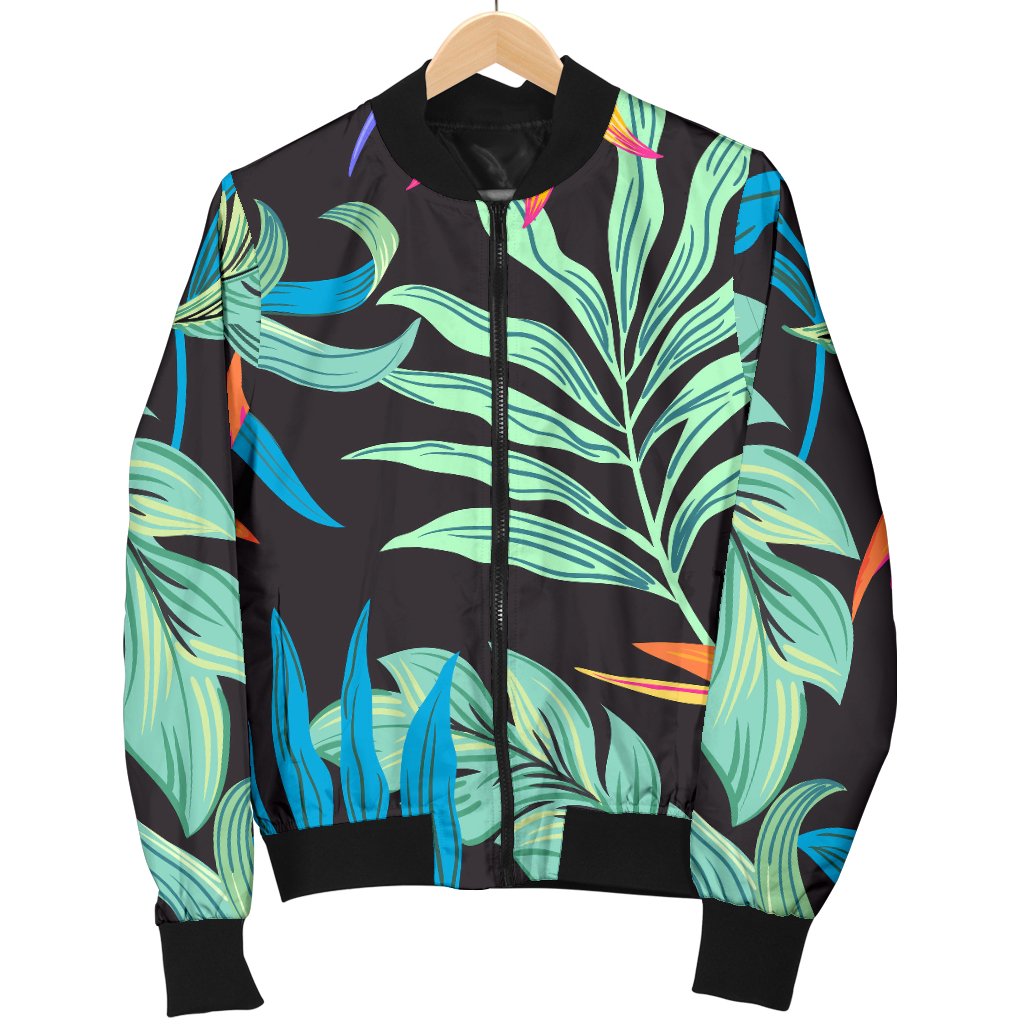 Tropical Palm Leaves Hawaiian Flower Women Casual Bomber Jacket