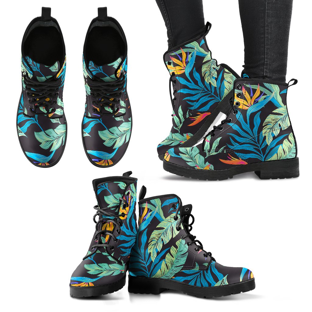 Tropical Palm Leaves Hawaiian Flower Women Leather Boots-JTAMIGO.COM