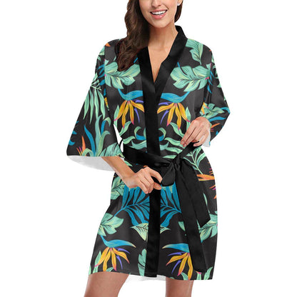 Tropical Palm Leaves Hawaiian Flower Women Short Kimono Robe