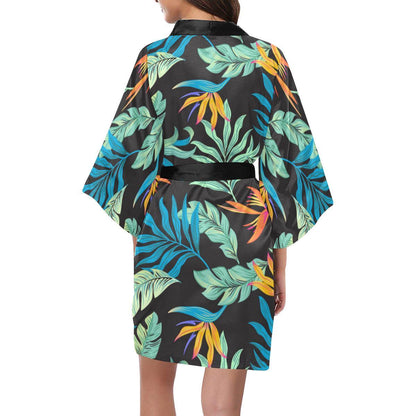 Tropical Palm Leaves Hawaiian Flower Women Short Kimono Robe
