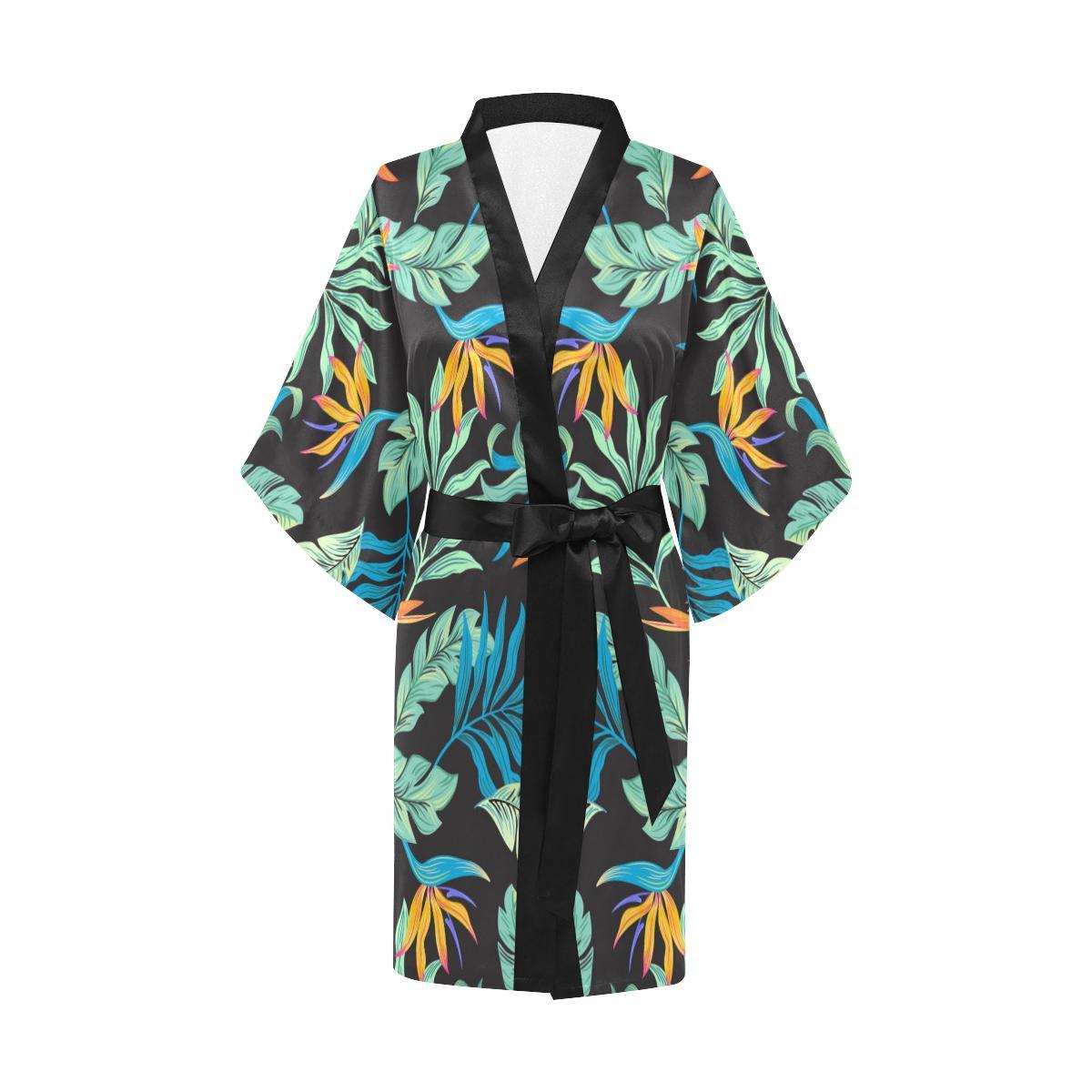 Tropical Palm Leaves Hawaiian Flower Women Short Kimono Robe