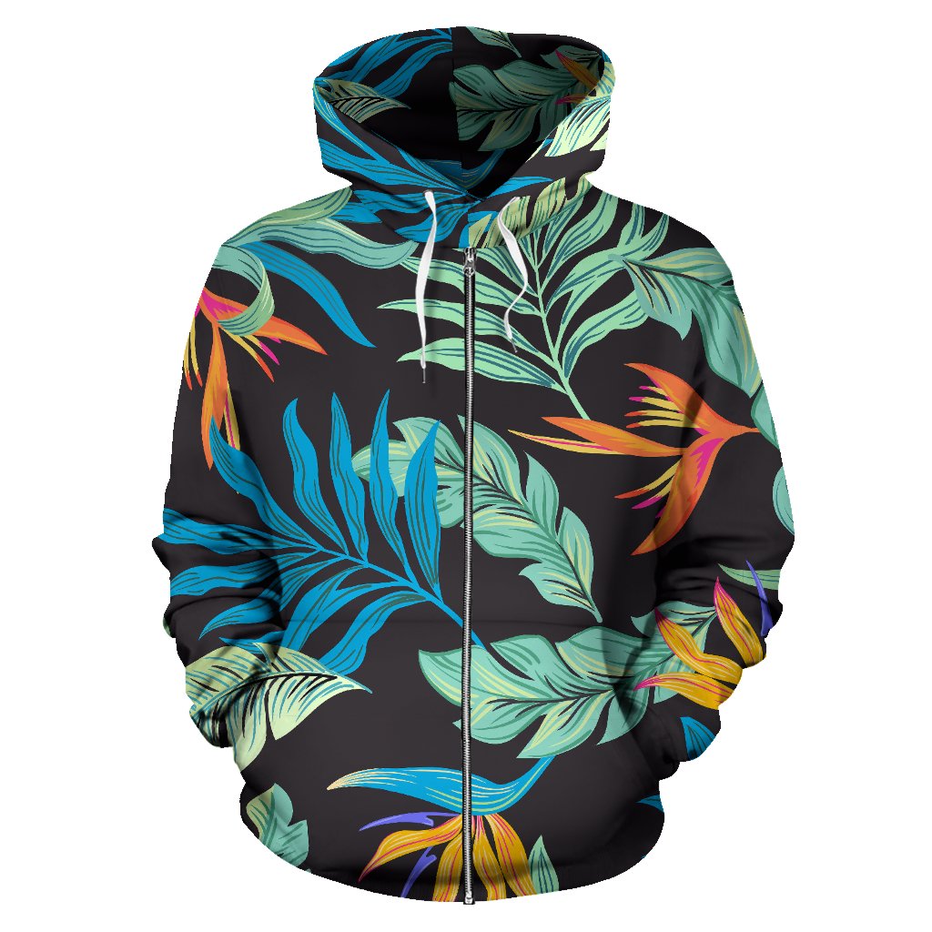 Tropical Palm Leaves Hawaiian Flower Zip Up Hoodie