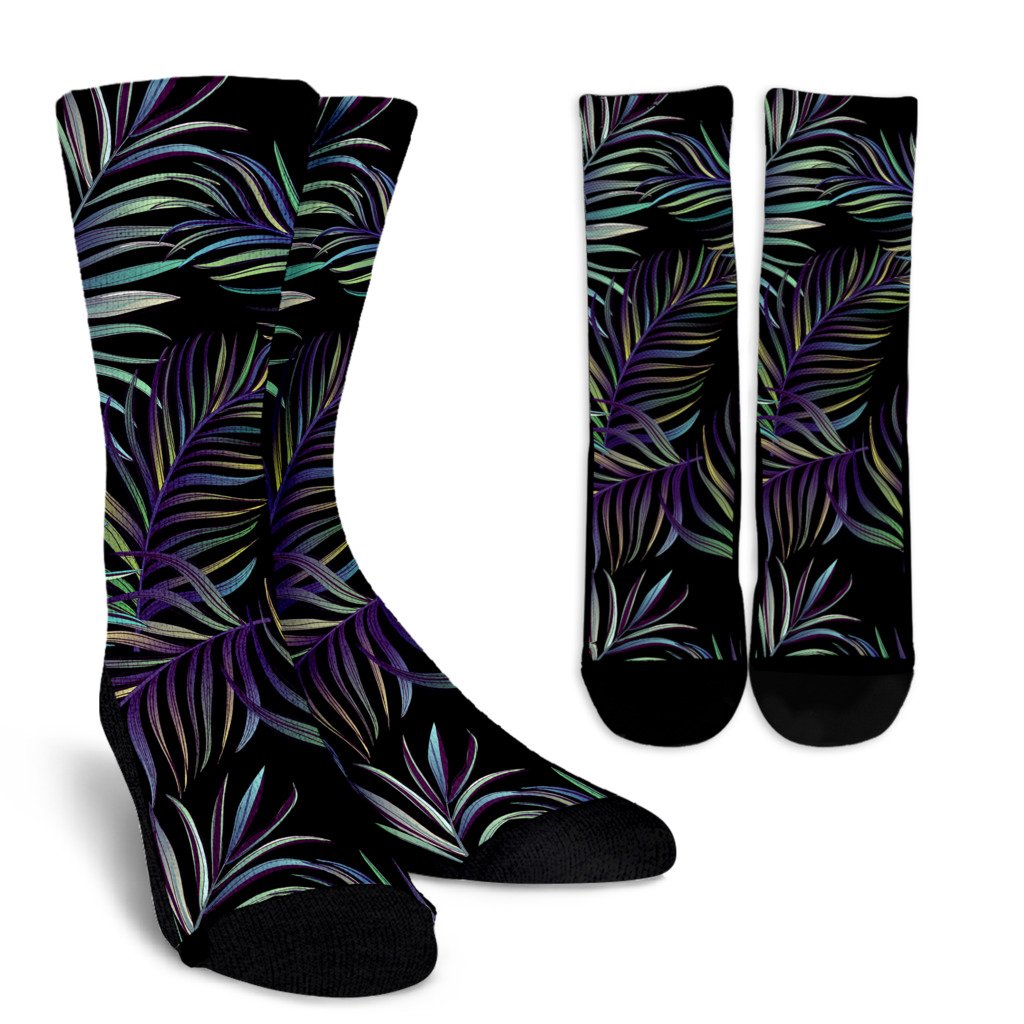 Tropical Palm Leaves Pattern Brightness Crew Socks