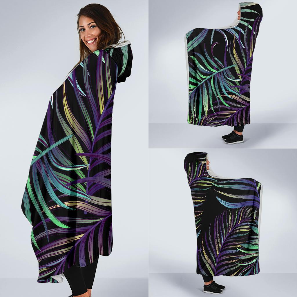 Tropical Palm Leaves Pattern Brightness Hooded Blanket-JTAMIGO.COM