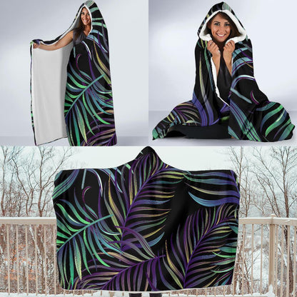 Tropical Palm Leaves Pattern Brightness Hooded Blanket-JTAMIGO.COM