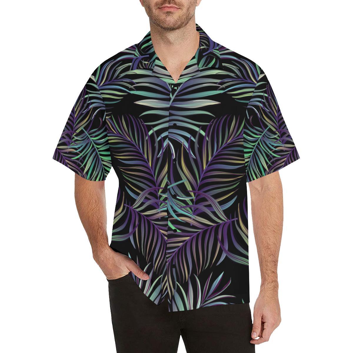 Tropical Palm Leaves Pattern Brightness Men Aloha Hawaiian Shirt