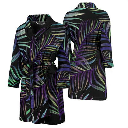 Tropical Palm Leaves Pattern Brightness Men Bath Robe-JTAMIGO.COM