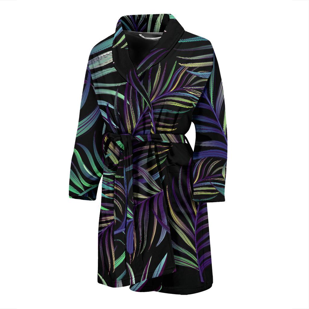 Tropical Palm Leaves Pattern Brightness Men Bath Robe-JTAMIGO.COM