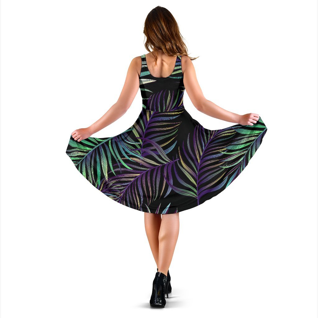 Tropical Palm Leaves Pattern Brightness Sleeveless Dress