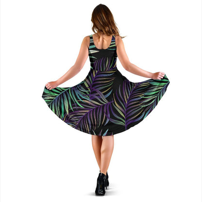 Tropical Palm Leaves Pattern Brightness Sleeveless Dress