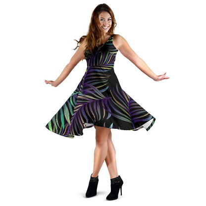 Tropical Palm Leaves Pattern Brightness Sleeveless Dress