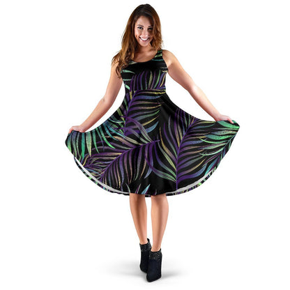 Tropical Palm Leaves Pattern Brightness Sleeveless Dress