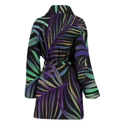 Tropical Palm Leaves Pattern Brightness Women Bath Robe-JTAMIGO.COM