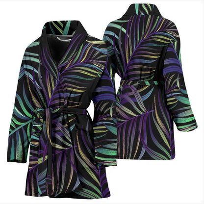 Tropical Palm Leaves Pattern Brightness Women Bath Robe-JTAMIGO.COM